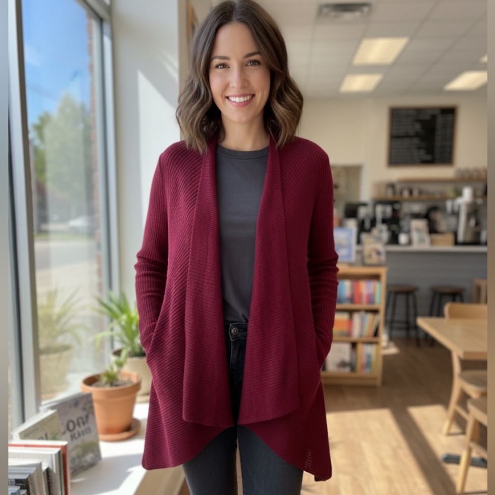 EILEEN FISHER Burgundy Wool Cardigan Size Medium